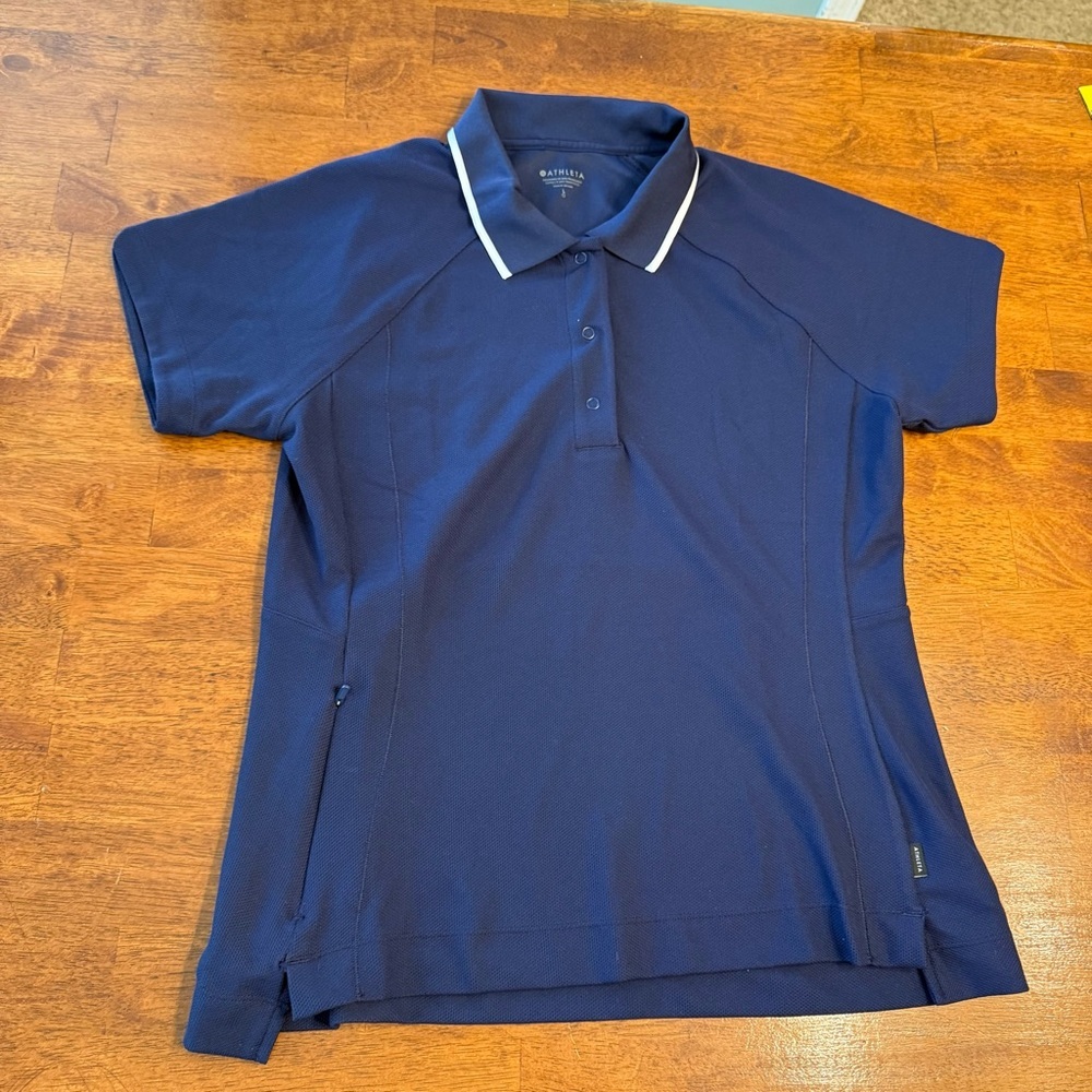 Athleta everyday polo tee navy Dark Blue Top size large